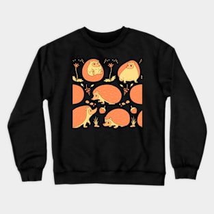 Hedgehogs Among the Flowers Pattern in Green and Orange Crewneck Sweatshirt